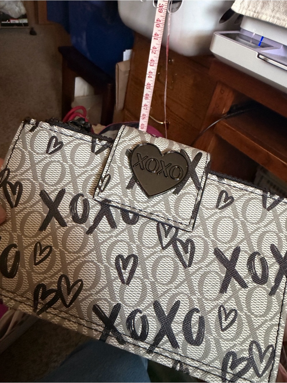 XOXO Cream and Black Heart Logo Clutch Wallet